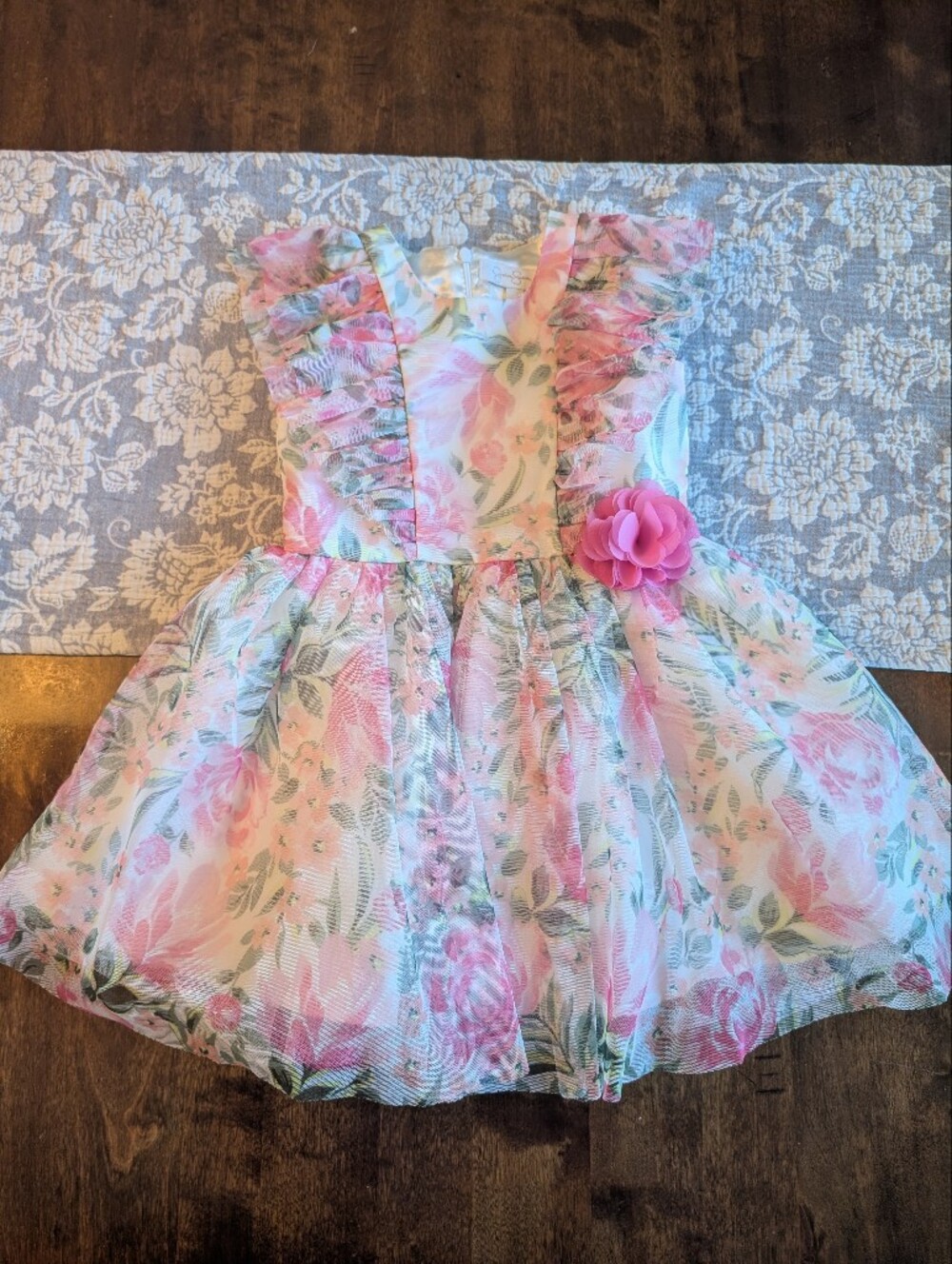 Jessica Simpson Girls Pink Floral Ruffle Party Dress with Flower Accent/ 4T
